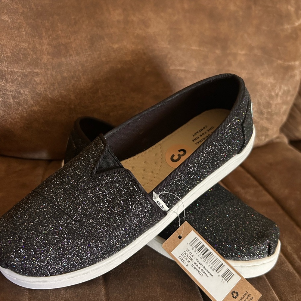 Toms Black and Silver Glitter Flats
